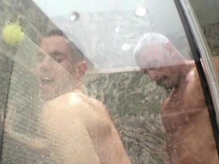 Sexy lad takes old dick in shower